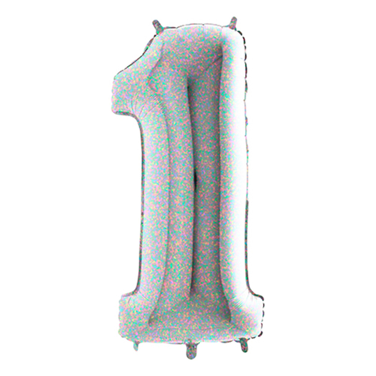 Sifferballong Silver Holografisk - Siffra 1