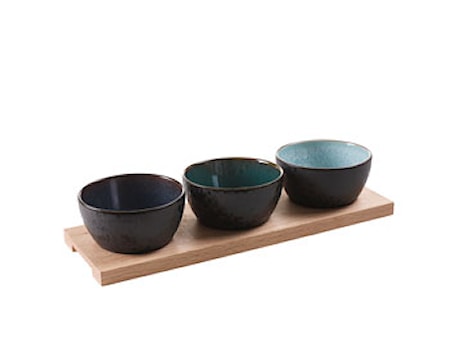 Bitz Cabaretset med bricka Stengods Svart Ø12cm