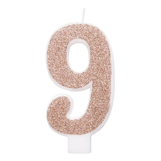 Tårtljus Roséguld/Glitter - Siffra 9