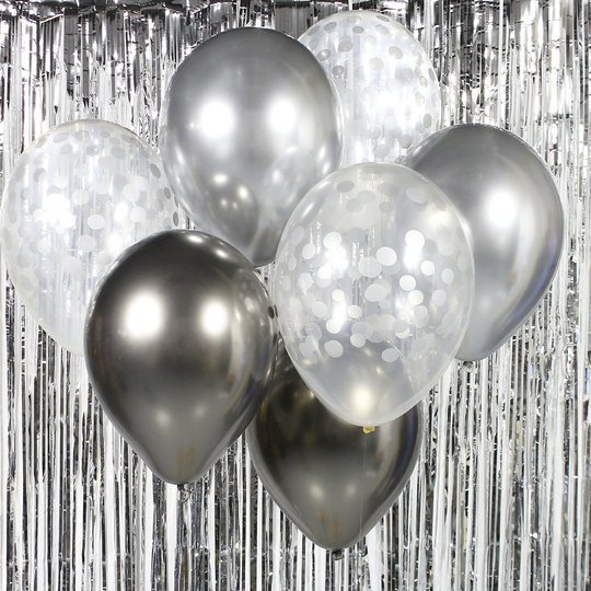 Ballongbukett Silver/Vit - 7-pack