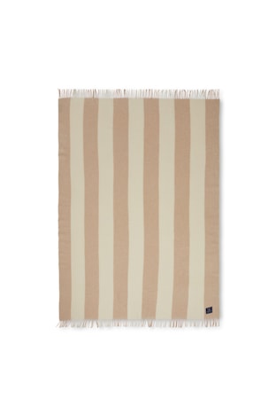 Block Striped Pläd Återvunnen ull Beige