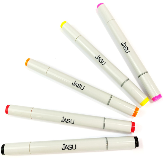 Jasu jiggtuschpennor 5 st (svart, röd, orange, gul, rosa)