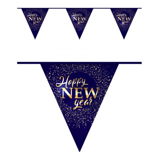 Flaggirlang Happy New Year Blå/Guld