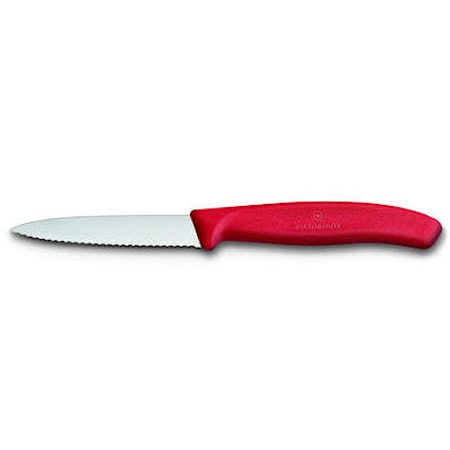 Grönsak- & skalkniv Spetsig Vågig Rött Handtag 8 cm