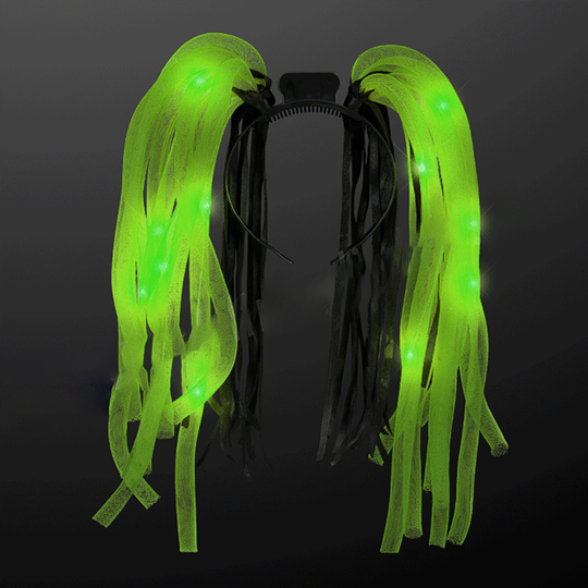 LED Diadem med Dreadlocks - Grön
