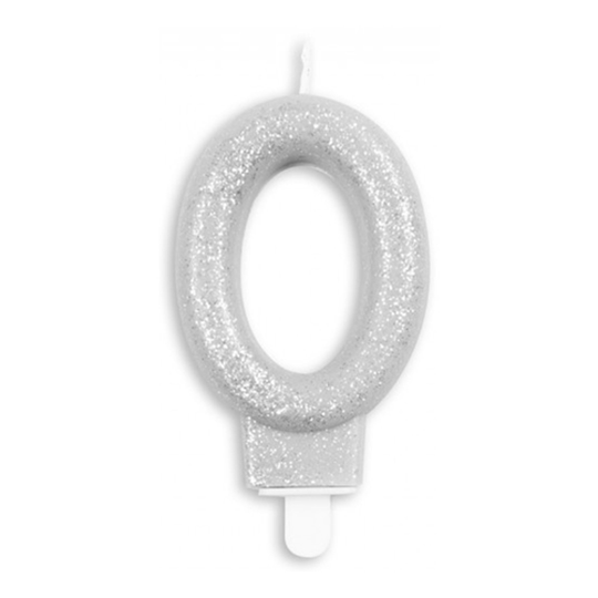 Tårtljus Siffra Glitter Silver - Siffra 0