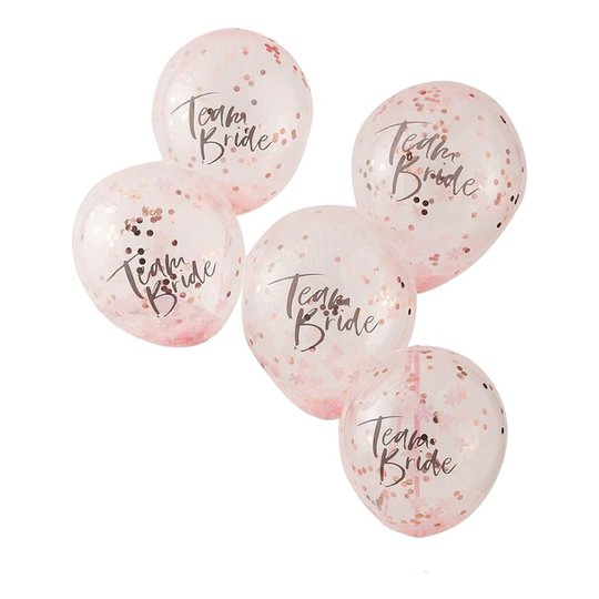 Konfettiballonger Team Bride Rosa/Roséguld - 5-pack