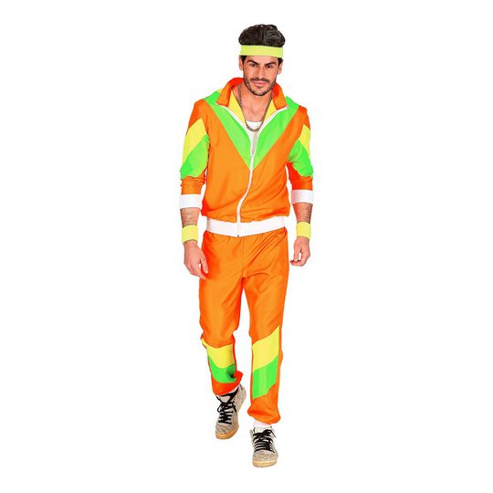 80-tals Joggardress Orange/Grön/Gul Maskeraddräkt - Small