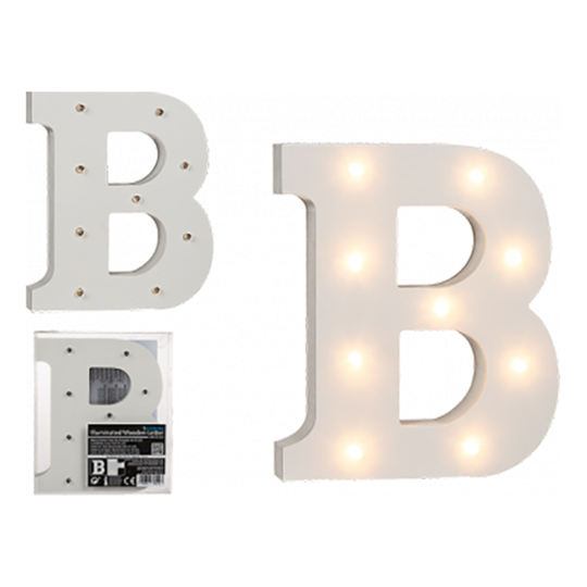 LED-Bokstav i Trä Vit - Bokstav B