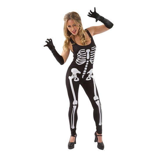 Svart Skelett Jumpsuit Maskeraddräkt - Large
