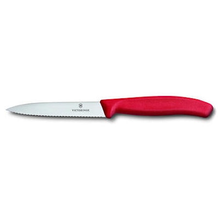 Grönsak- & skalkniv Rund Spets Vågtandad Rött Handtag 10 cm