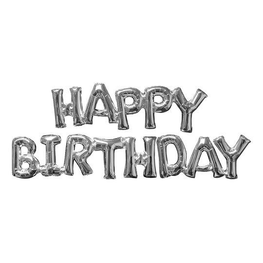 Bokstavballonger Happy Birthday Silver