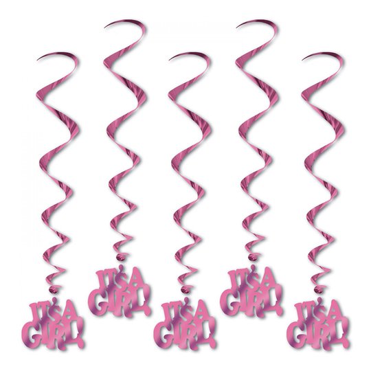 Swirls It's a Girl Rosa Hängande Dekoration - 5-pack