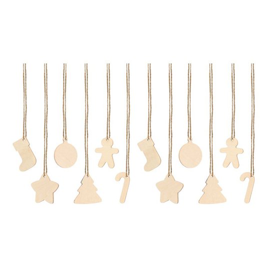 Juletiketter i Trä Xmas - 12-pack