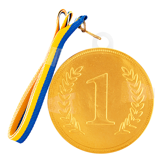 Chokladmedalj med Blå/Gult Band - 23 gram