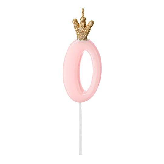 Tårtljus Siffra med Krona Rosa - 0 år