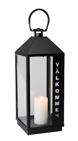 Lykta metall svart text välkommen höjd 72 cm