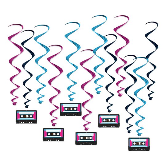 Swirls Kasettband Hängande Dekoration - 12-pack