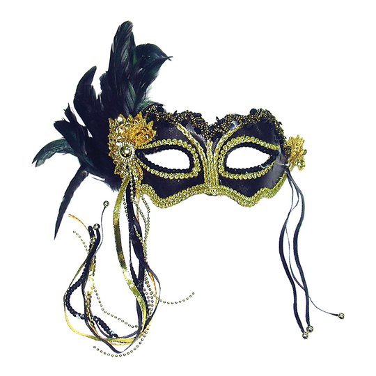 Svartmetallic Ögonmask med Fjädrar - One size