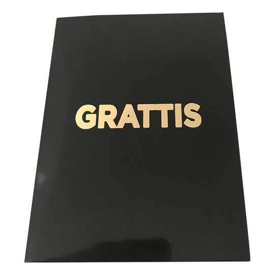 Kort Grattis liten Svart med Guldtext - 9.7x13.3cm