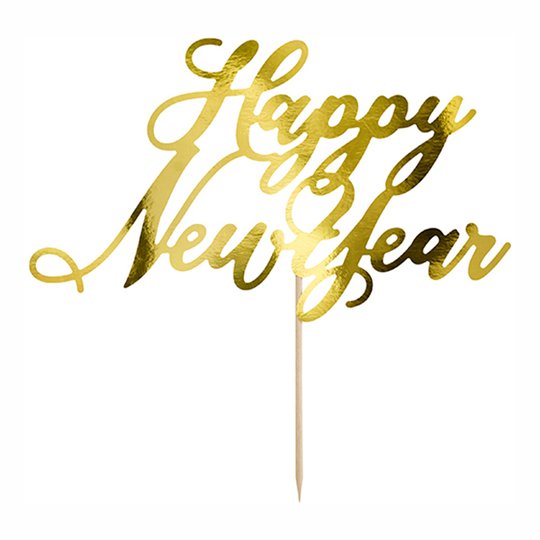 Tårtdekoration Happy New Year Guld Metallic - 24 cm
