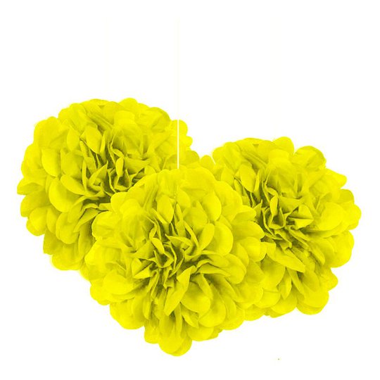 Pom Pom Mini Gula Hängande Dekoration - 3-pack