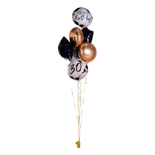 Ballongbukett Marble Birthday 30 Guld/svart