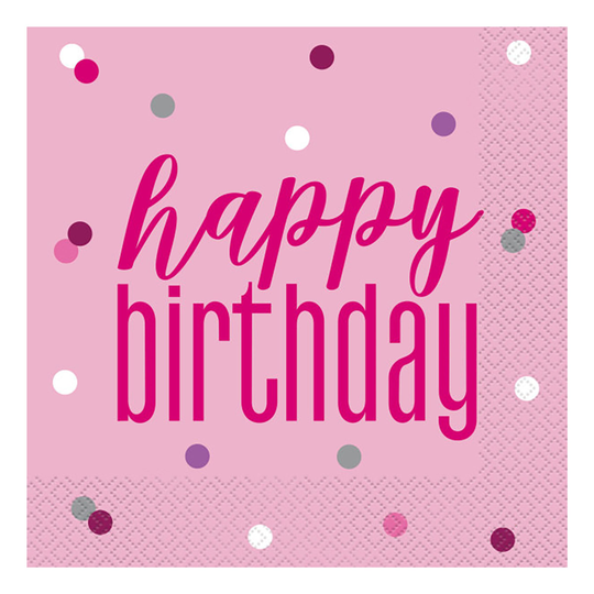 Servetter Happy Birthday Rosa/Silver - 16-pack