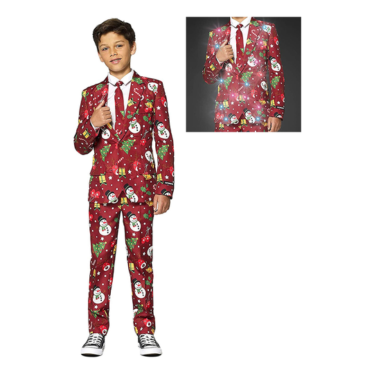 Suitmeister Boys Christmas Red Icons Light Up Kostym - Small