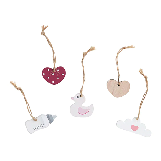 Presentetiketter i Trä Baby Rosa - 5-pack