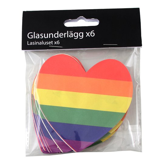 Glasunderlägg Hjärta Pride - 6-pack