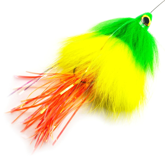 Spintube Pike 45 g kastfluga grön/gul/orange tinsel