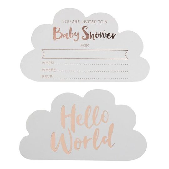 Inbjudningskort Babyshower Vit/Roséguld