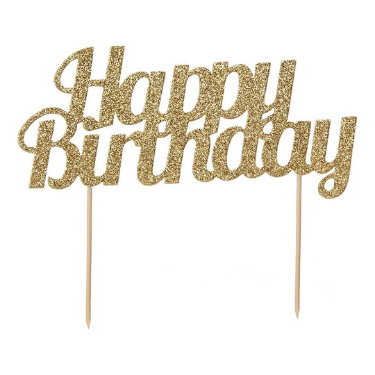 Cake Topper Happy Birthday Guld/Glitter - 1-pack