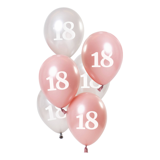 Ballonger Rosa/Vit 18 År - 6-pack