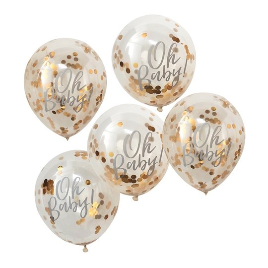 Konfettiballonger Oh Baby Guld - 5-pack