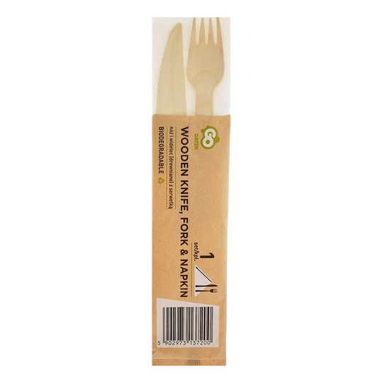 Miljövänlig Träkniv, Gaffel & Servett