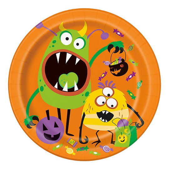 Papperstallrikar Halloweenmonster - 8-pack