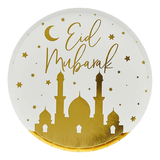 Papperstallrikar Eid Mubarak Vit/Guld - 8-pack