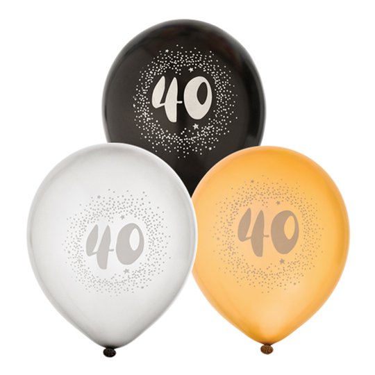 Ballonger Svart/Vit/Guld 40 - 6-pack
