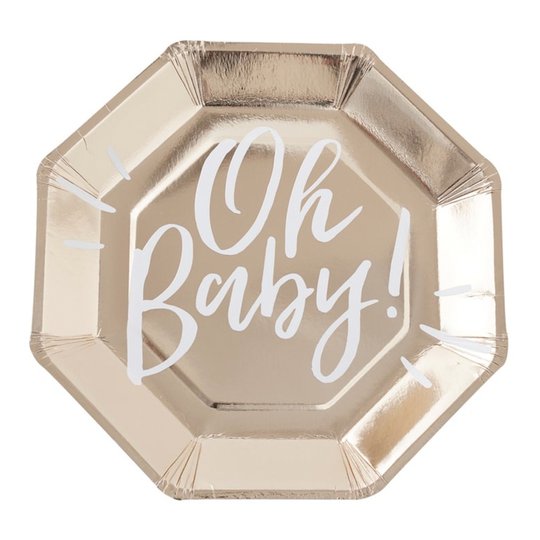 Papperstallrikar Oh Baby Guld Oktagon - 8-pack