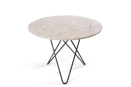 Large O Table Matt Vit Marmor med Svart Ram Ø100