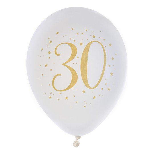 Latexballonger Siffra Vit/Guld - Siffra 30