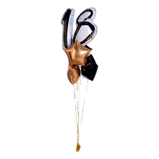 Ballongbukett Marble Shape Birthday 18 Guld/Svart