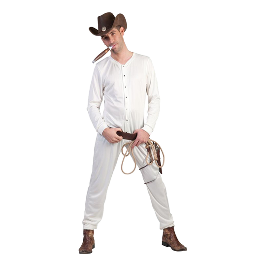 Cowboy Underställ Vit Maskeraddräkt - Small