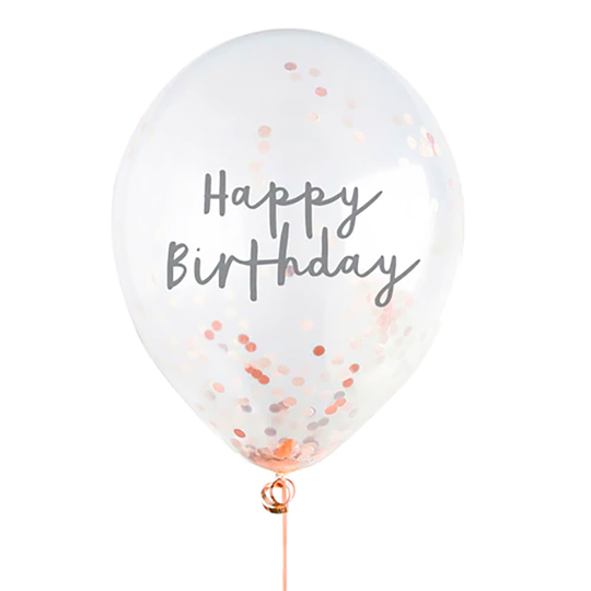 Konfettiballonger Happy Birthday Roséguld - 5-pack