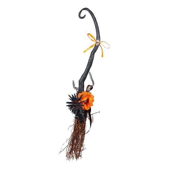 Häxkvast Orange Glitter med Döskalle - 64 cm