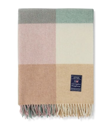 Randig Pläd Återvunnen Ull 130x170 cm Beige/Ljusgrön/Multi