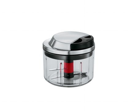 Minichopper med lock klar och stål/svart 0,6 L
