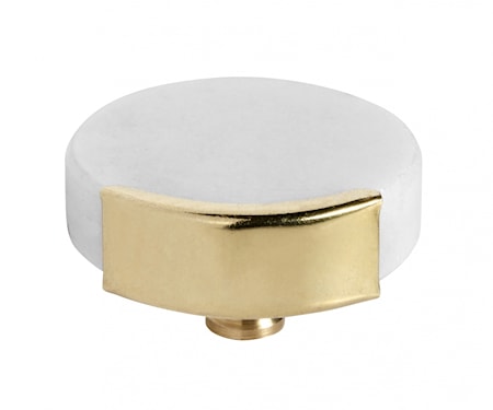 KNOB/HOOK, white marble circle, brass